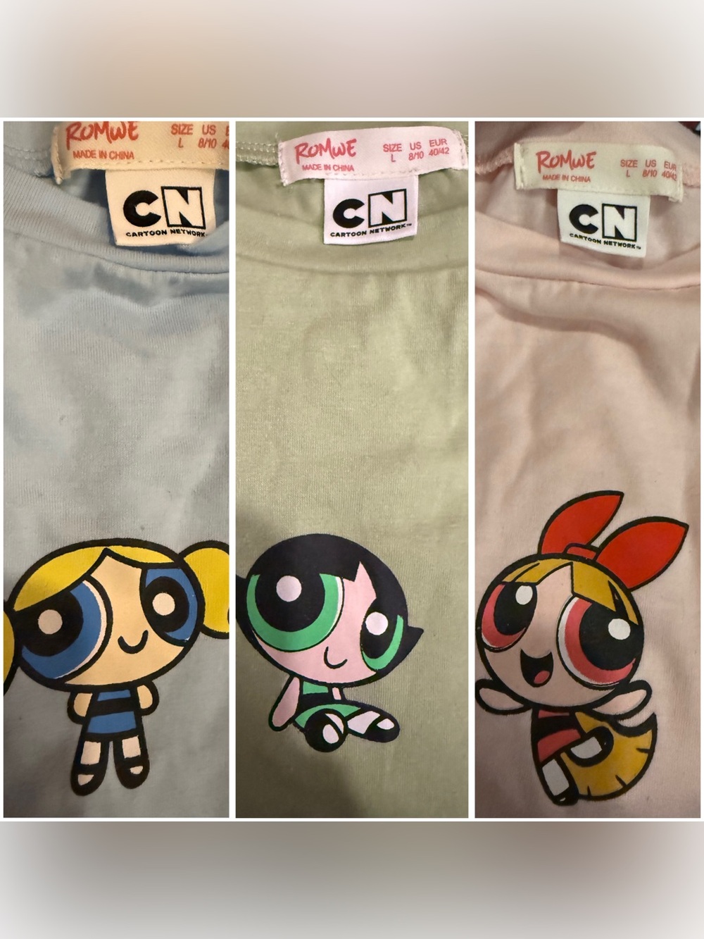 Powerpuff Girls x ROMWE graphic crop (ALL THREE BUNDLED TOGETHER) - SZ L